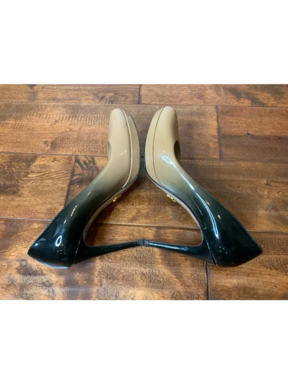 PRADA Tan Black Ombre Patent Leather Pump Heels, Size 8 | 38